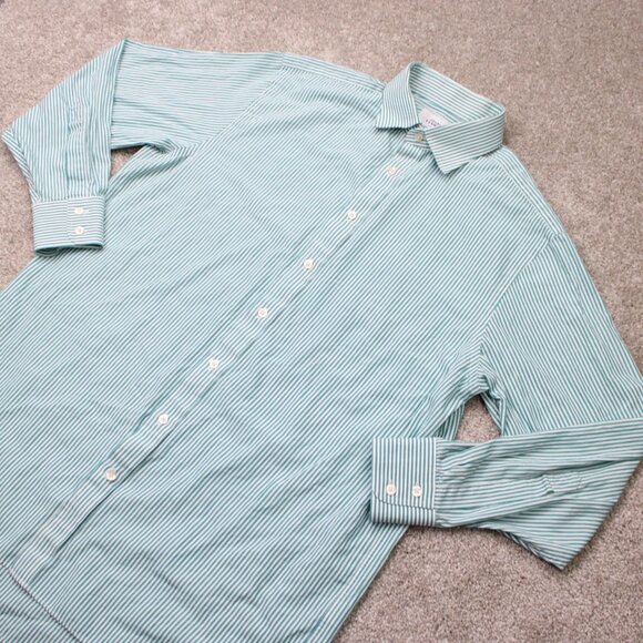 Charles Tyrwhitt Dress Shirt Mens 16 1/2, 34 Green/White Classic Fit L/S Button - Picture 4 of 13